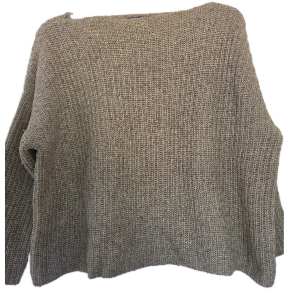 Vince Women's Wool–Yak Blend Crop Boat Neck Sweater Taupe Boxy S